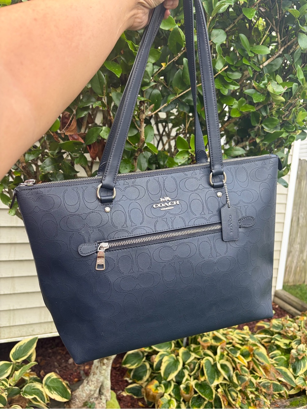 Coach Gallery Tote Perforated Logo Midnight Blue Purse Tote Bag